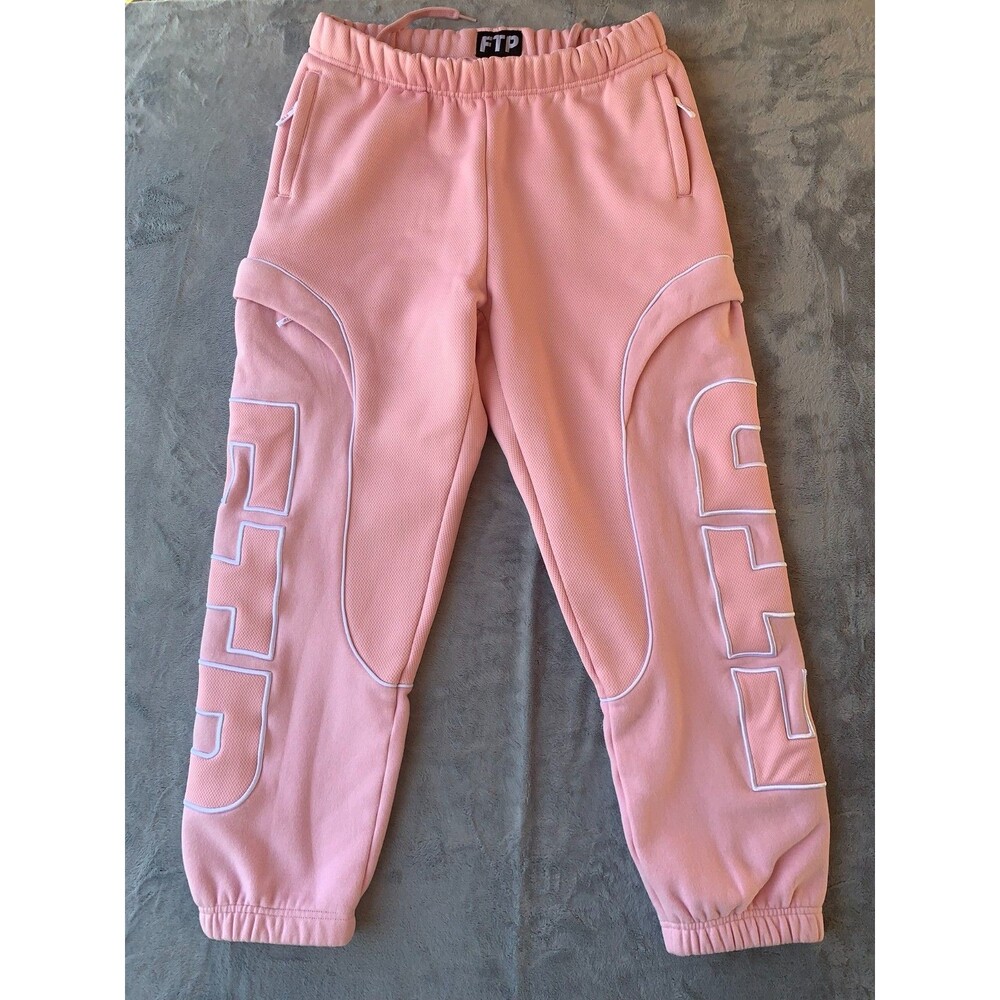 FTP F*** The Population Mesh Piping Logo Sweatpants Pink White Panels Size M EUC